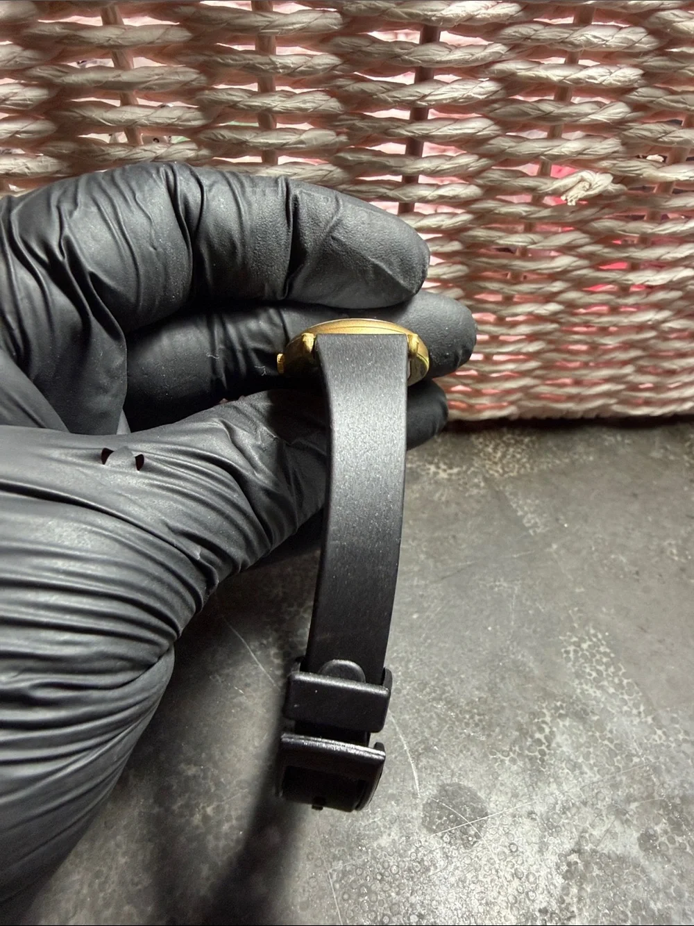 Gold-Tone Analog Wristwatch with Black Band